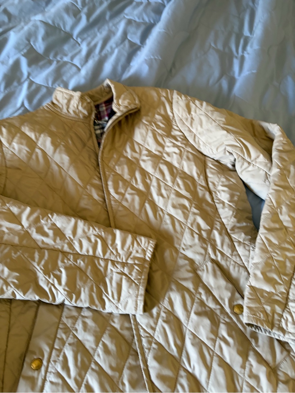 Lands' End Women’s Quilted Puffer Jacket in Light Beige